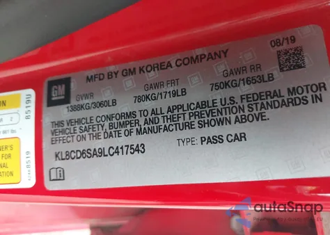 2020 Chevrolet Spark Fwd 1Lt Automatic из США, поврежденный, VIN KL8CD6SA9LC417543